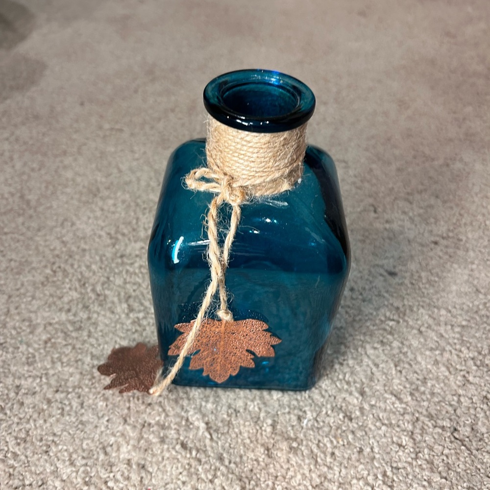 Blue Glass Vase with Twine Accent